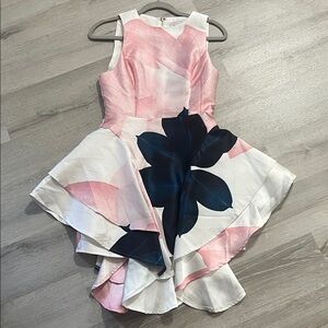 Fashion Nova Pink and Navy Leaf Print Mini Dress